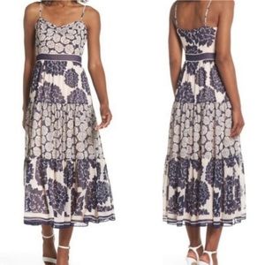 Eliza J Navy Blush Floral Midi Dress with Sweetheart Neck